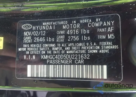 2013 Hyundai Genesis 3.8 из США, поврежденный, VIN KMHGC4DD5DU221632